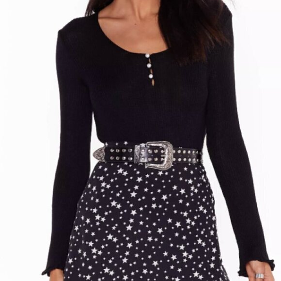 New With Tag- Nasty Gal- ARE YOU GONNA BE OUR PEARL RIBBED JUMPER TOP - Picture 8 of 11